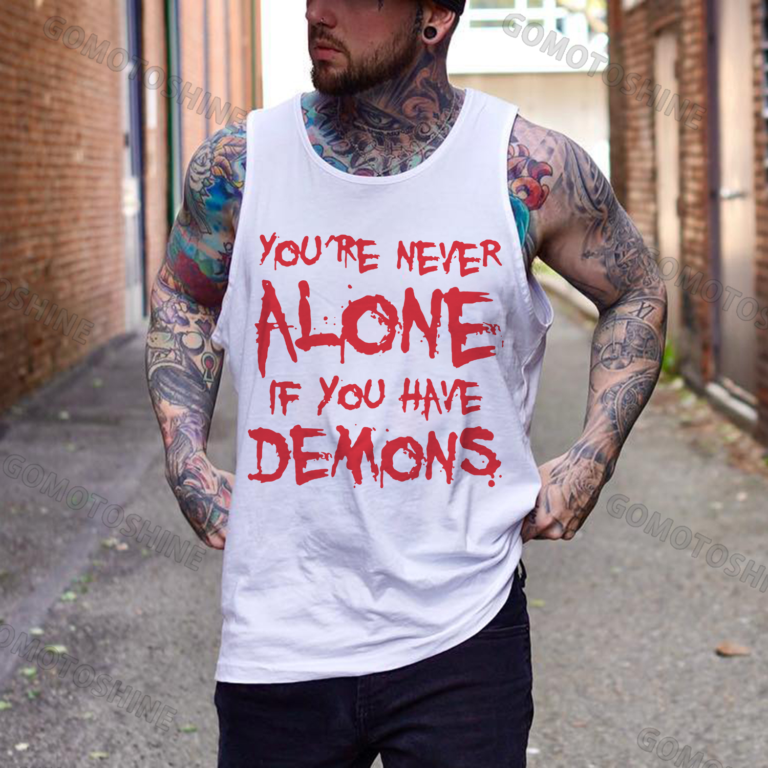 YOU'RE NEVER ALONE IF YOU HAVE DEMONS Print Men's Vest Image - 2