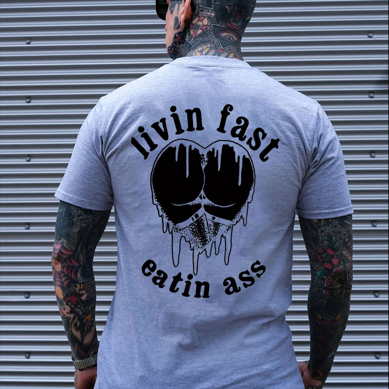 LIVING FAST EATING ASS Heart Sexy Black Print T-shirt