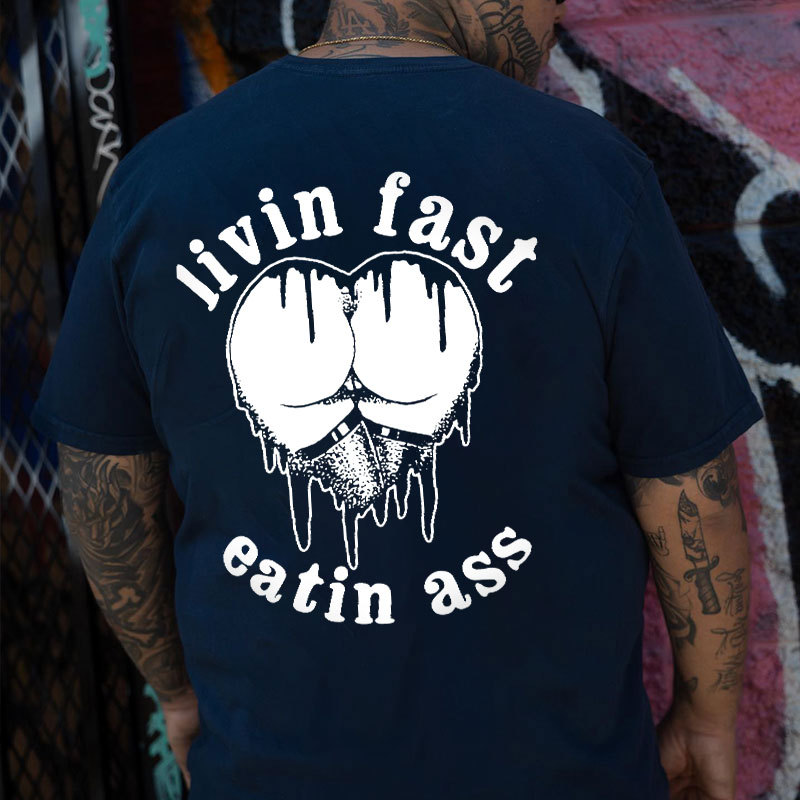 LIVING FAST EATING ASS Heart Sexy Black Print T-shirt