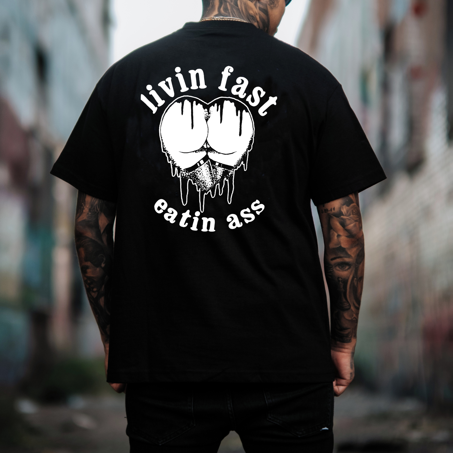LIVING FAST EATING ASS Heart Sexy Black Print T-shirt