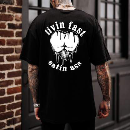 LIVING FAST EATING ASS Heart Sexy Black Print T-shirt