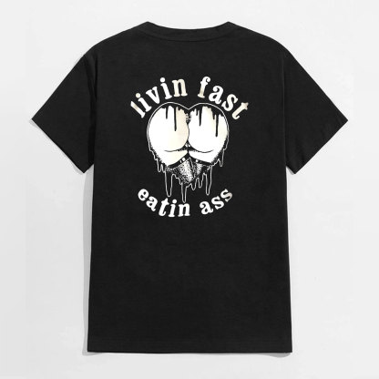 LIVING FAST EATING ASS Heart Sexy Black Print T-shirt