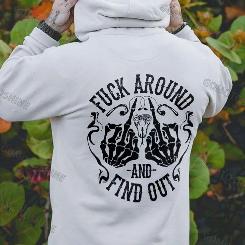 F*CK AROUND AND FIND OUT Bone Hand Print Men's Hoodie Image - 2