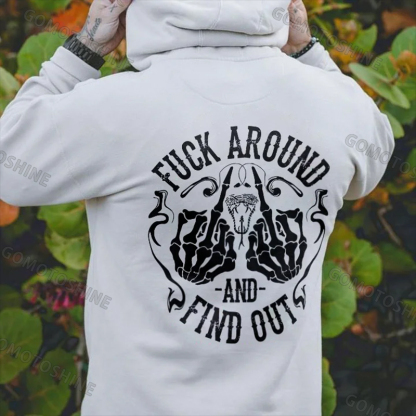 F*CK AROUND AND FIND OUT Bone Hand Print Men's Hoodie Image - 2