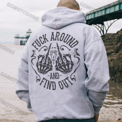 F*CK AROUND AND FIND OUT Bone Hand Print Men's Hoodie Image - 3