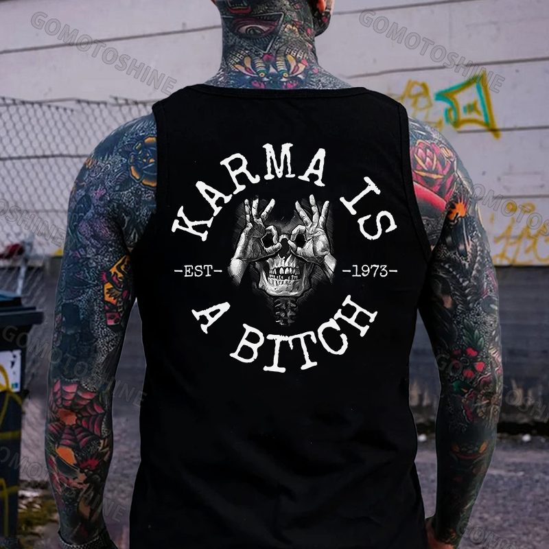 KARMA IS A BITCH Skull With OK Print Men's Vest Image - 1