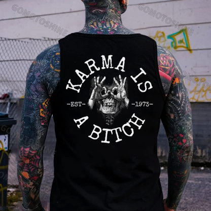 KARMA IS A BITCH Skull With OK Print Men's Vest Image - 1