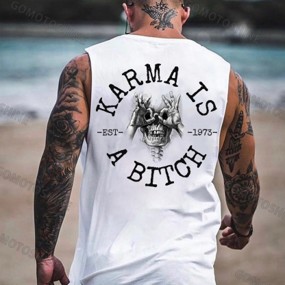 KARMA IS A BITCH Skull With OK Print Men's Vest Image - 3