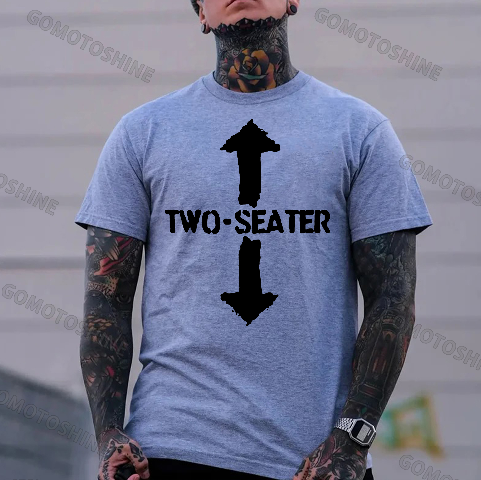 TWO-SEATER Double Arrow Simple Casual Graphic Black Print T-shirt