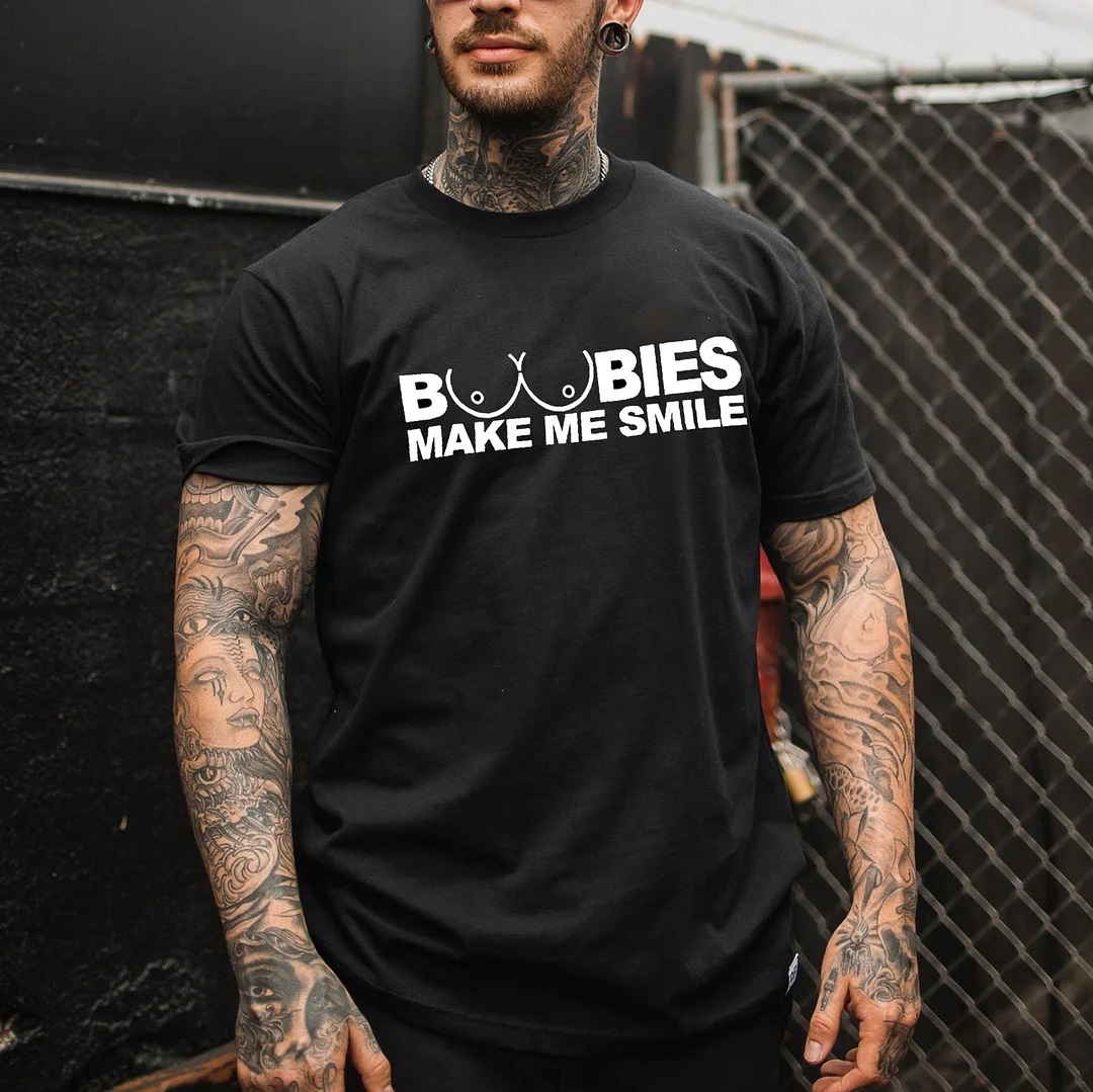 BOOBIES MAKE ME SMILE Graphic Black Print T-shirt Image - 1