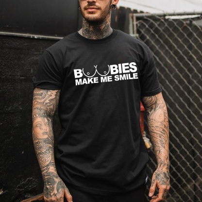 BOOBIES MAKE ME SMILE Graphic Black Print T-shirt Image - 1