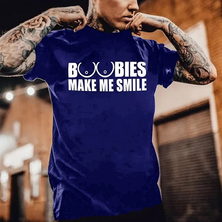 BOOBIES MAKE ME SMILE Graphic Black Print T-shirt Image - 4