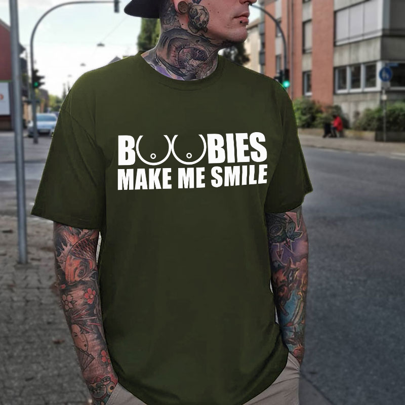 BOOBIES MAKE ME SMILE Graphic Black Print T-shirt Image - 5