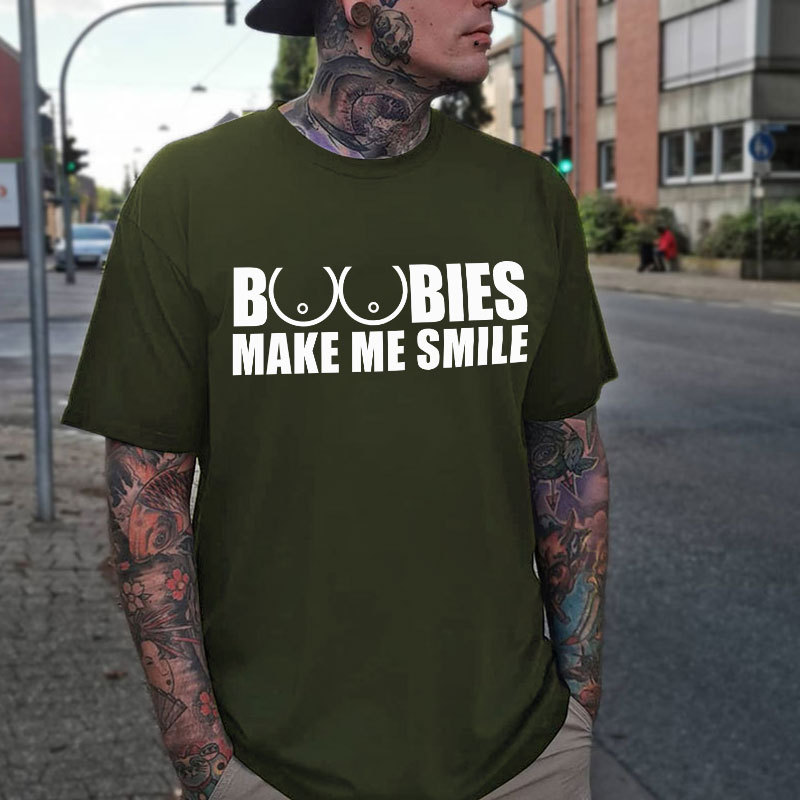 BOOBIES MAKE ME SMILE Graphic Black Print T-shirt Image - 5