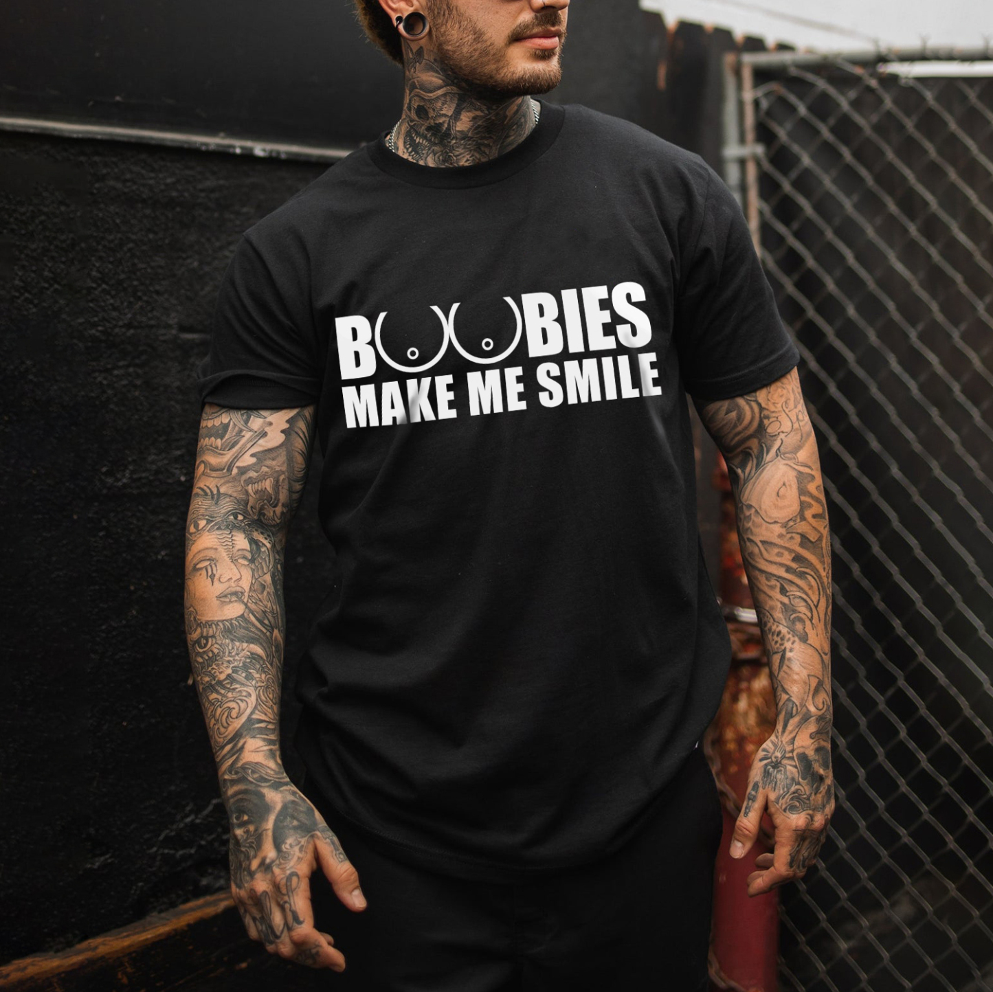 BOOBIES MAKE ME SMILE Graphic Black Print T-shirt Image - 6