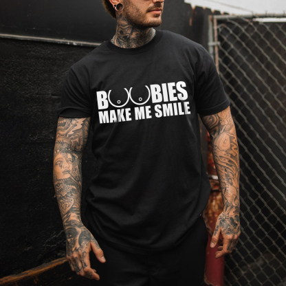 BOOBIES MAKE ME SMILE Graphic Black Print T-shirt Image - 6