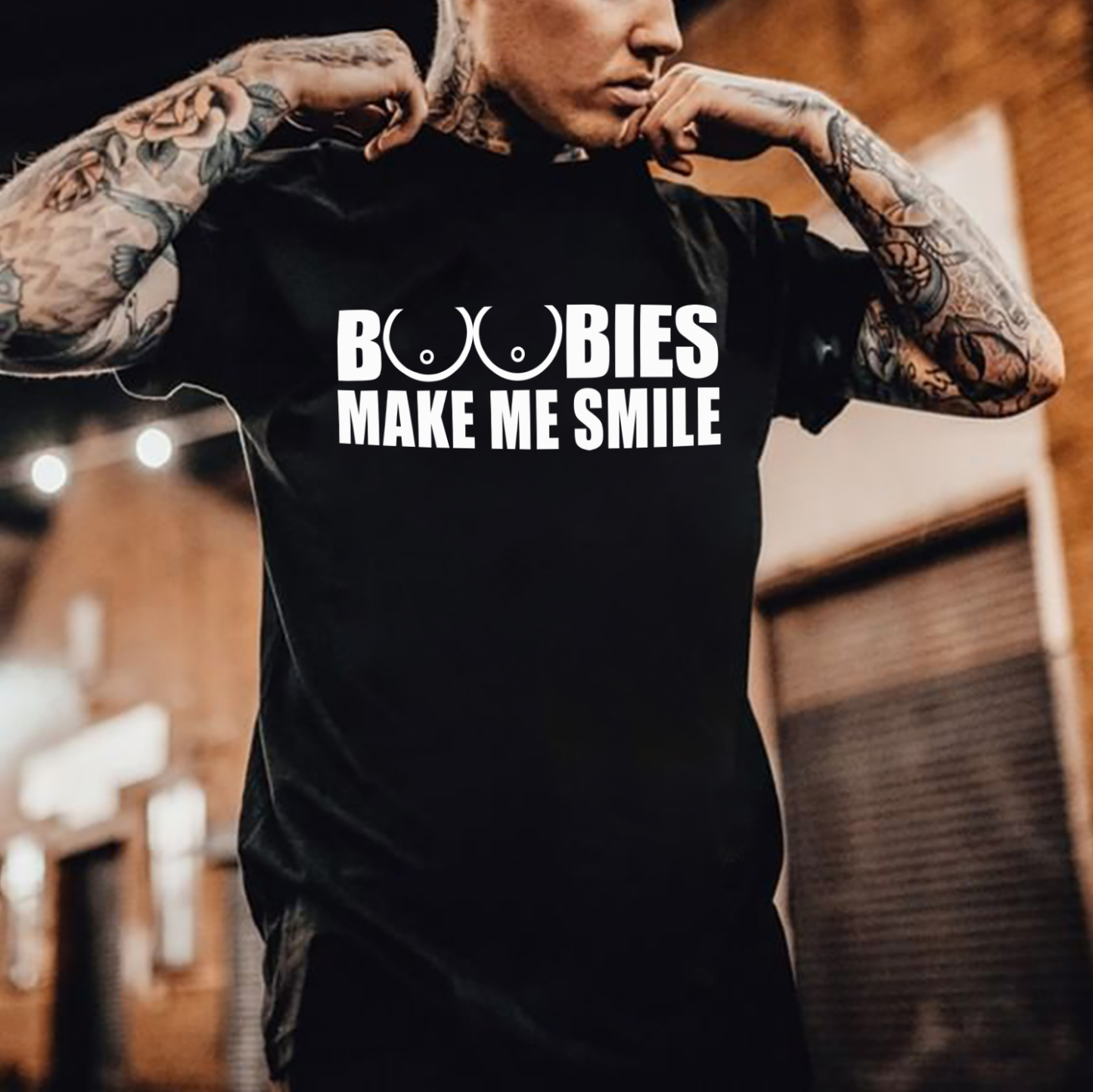BOOBIES MAKE ME SMILE Graphic Black Print T-shirt Image - 8