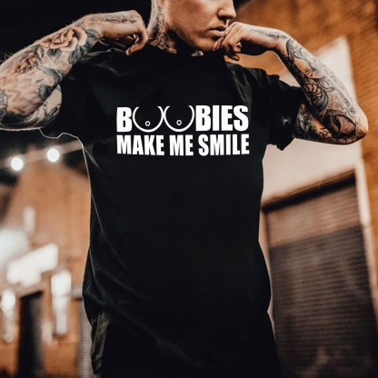 BOOBIES MAKE ME SMILE Graphic Black Print T-shirt Image - 8