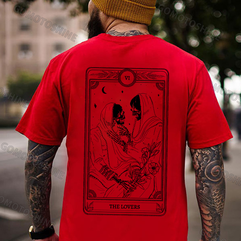 THE LOVES Two skeletons with Flowers Red Graphic Casual Black Print T-shirt