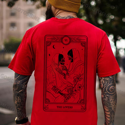 THE LOVES Two skeletons with Flowers Red Graphic Casual Black Print T-shirt