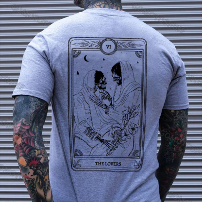 THE LOVES Two skeletons with Flowers Red Graphic Casual Black Print T-shirt