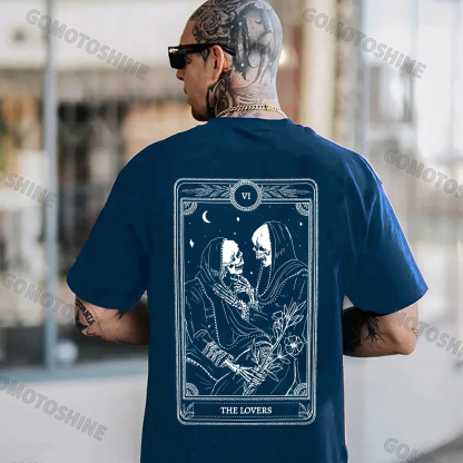 THE LOVES Two skeletons with Flowers Red Graphic Casual Black Print T-shirt
