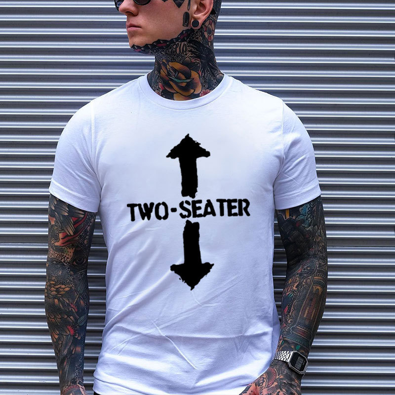 TWO-SEATER Double Arrow Simple Casual Graphic Black Print T-shirt Image - 2