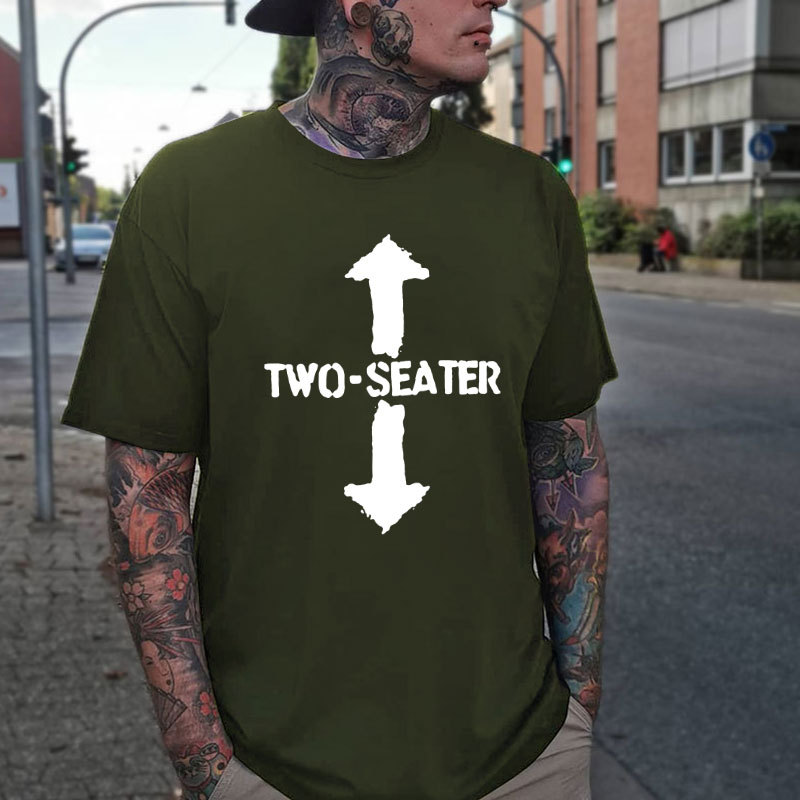 TWO-SEATER Double Arrow Simple Casual Graphic Black Print T-shirt Image - 4