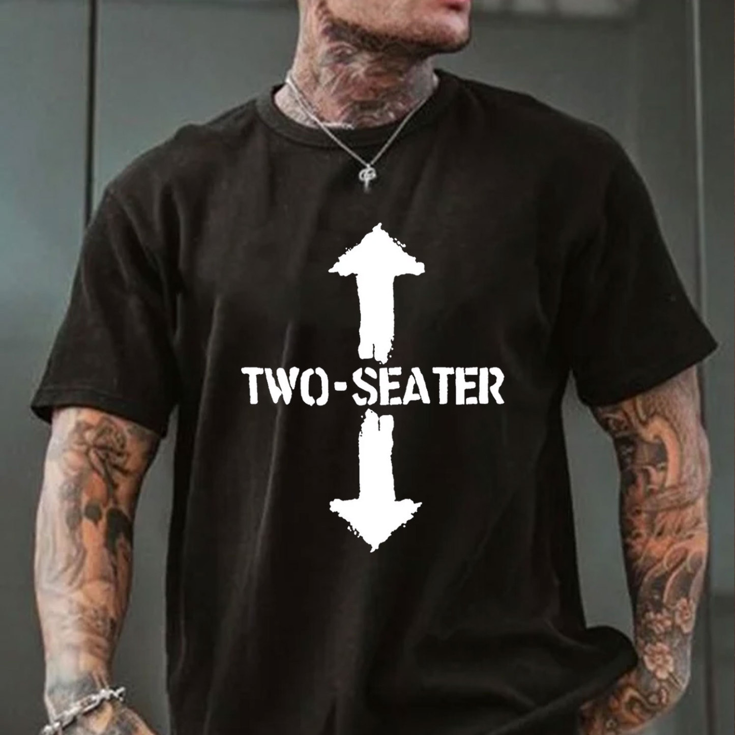 TWO-SEATER Double Arrow Simple Casual Graphic Black Print T-shirt Image - 6