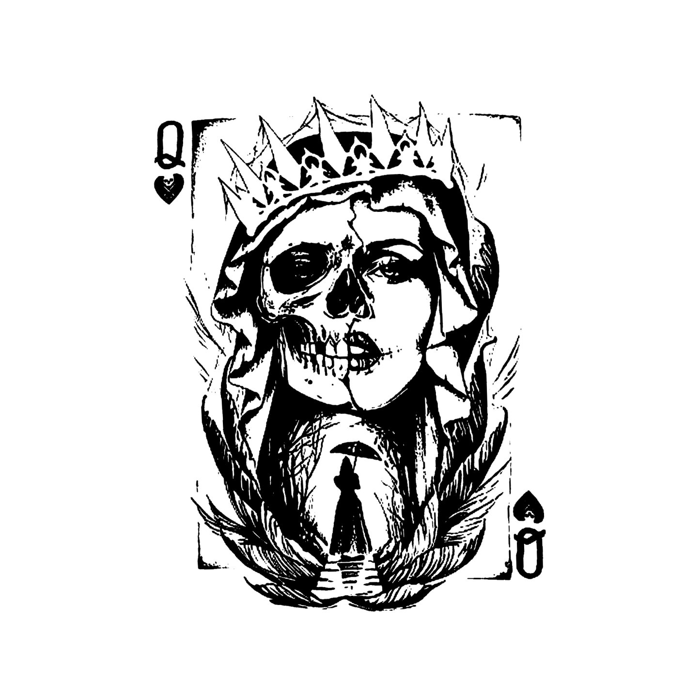 Poker Q Gloomy Queen Vintage Style White Print T-shirt Image - 4