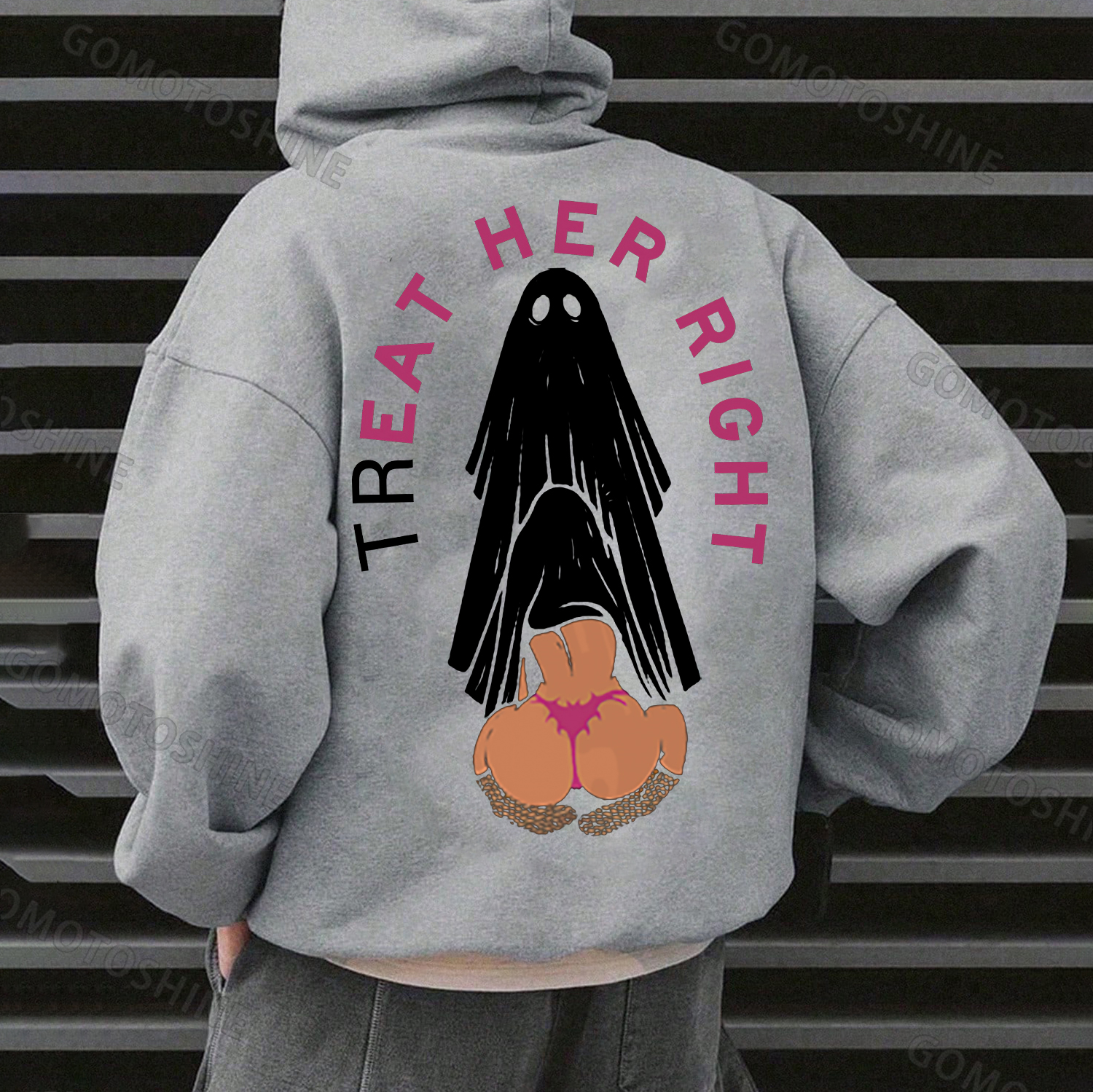 TREAT HER RIGHT Sexy Lady Casual Graphic Black Print Hoodie