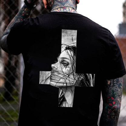 Hopeless Lady Was Crucified Dark Style Print T-shirt Image - 5