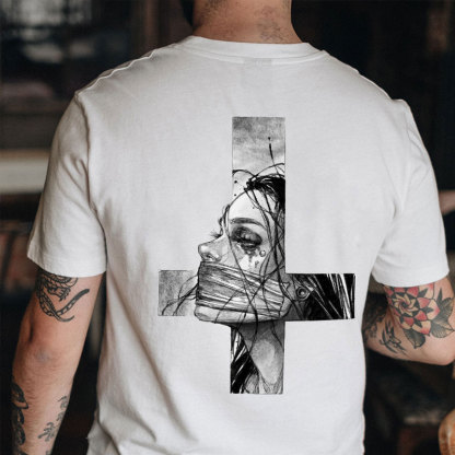 Hopeless Lady Was Crucified Dark Style Print T-shirt Image - 9