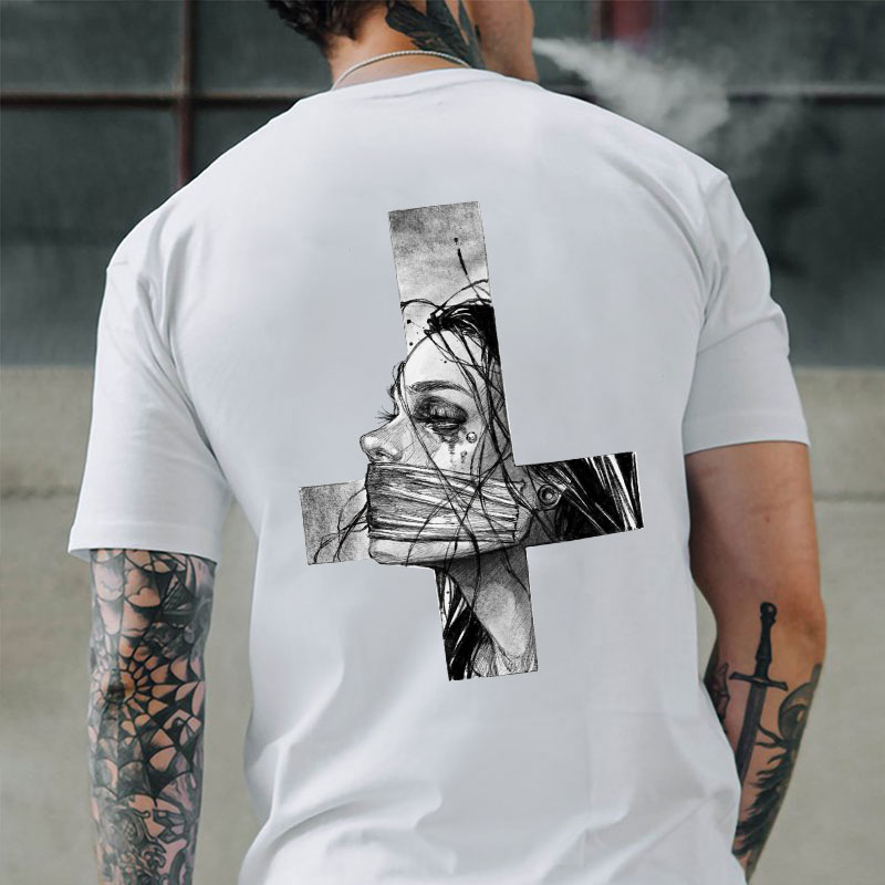 Hopeless Lady Was Crucified Dark Style Print T-shirt Image - 10