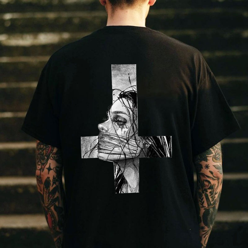Hopeless Lady Was Crucified Dark Style Print T-shirt Image - 6