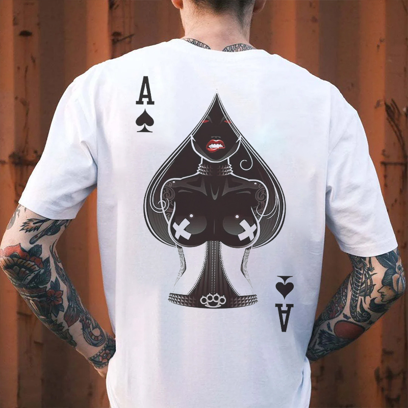 Poker A The Queen of Spades Sexy Nun White Print T-shirt Image - 2