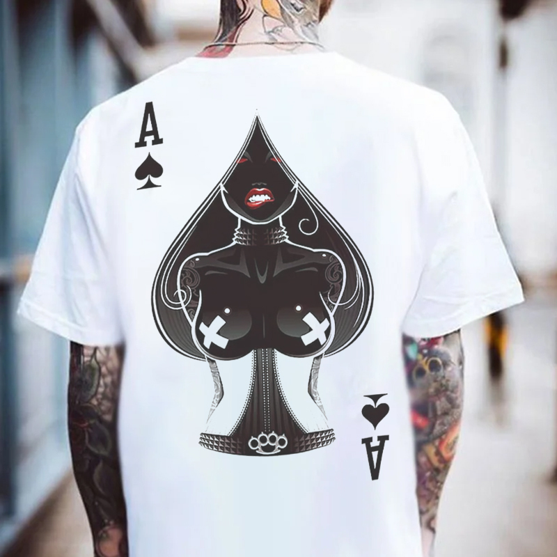 Poker A The Queen of Spades Sexy Nun White Print T-shirt Image - 3