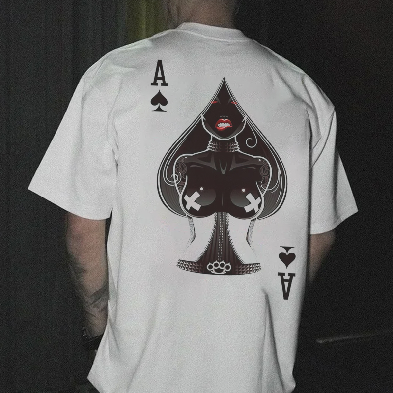 Poker A The Queen of Spades Sexy Nun White Print T-shirt Image - 4