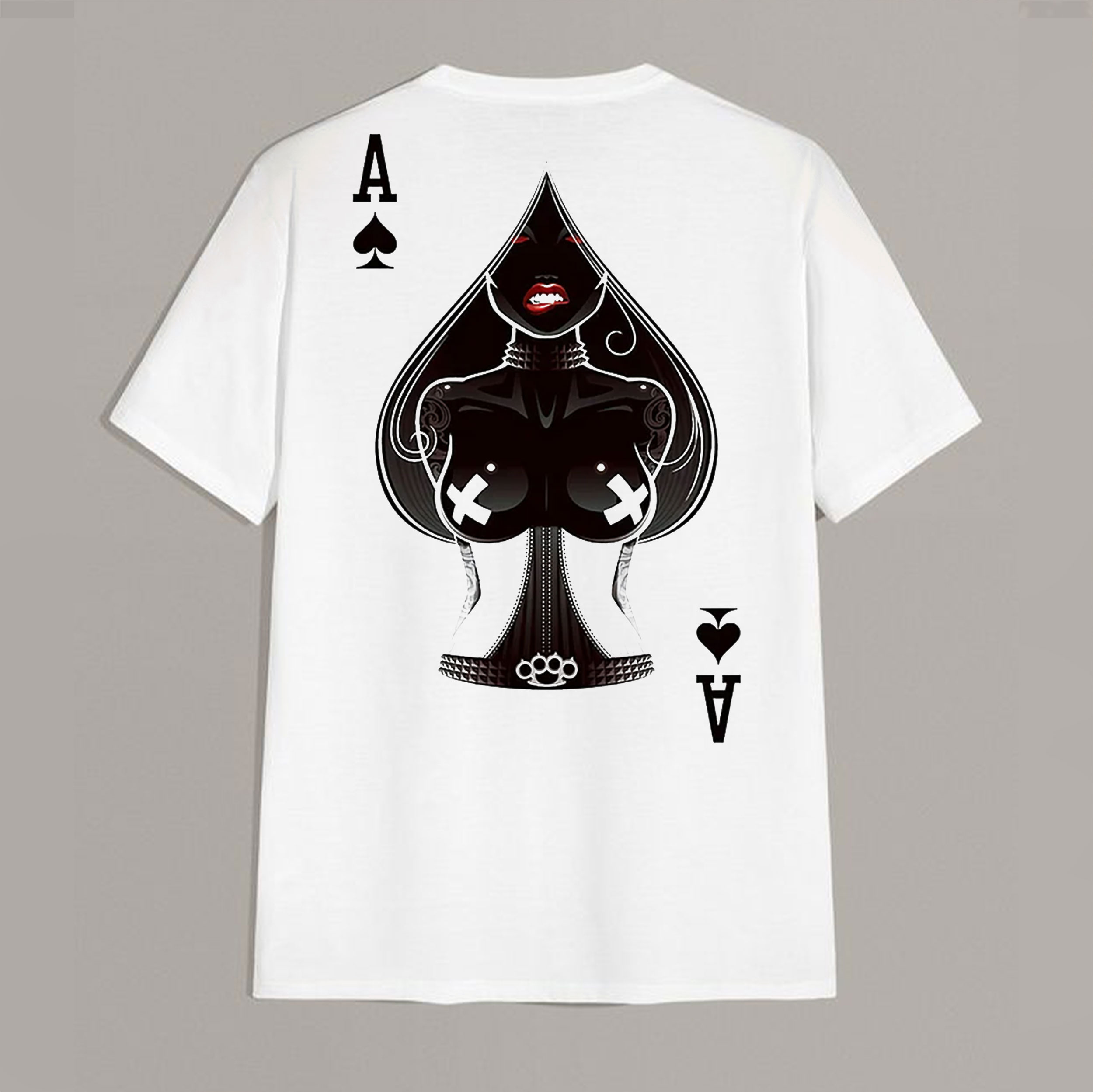 Poker A The Queen of Spades Sexy Nun White Print T-shirt Image - 6