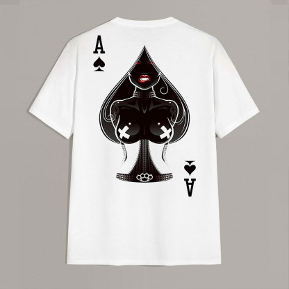 Poker A The Queen of Spades Sexy Nun White Print T-shirt Image - 6