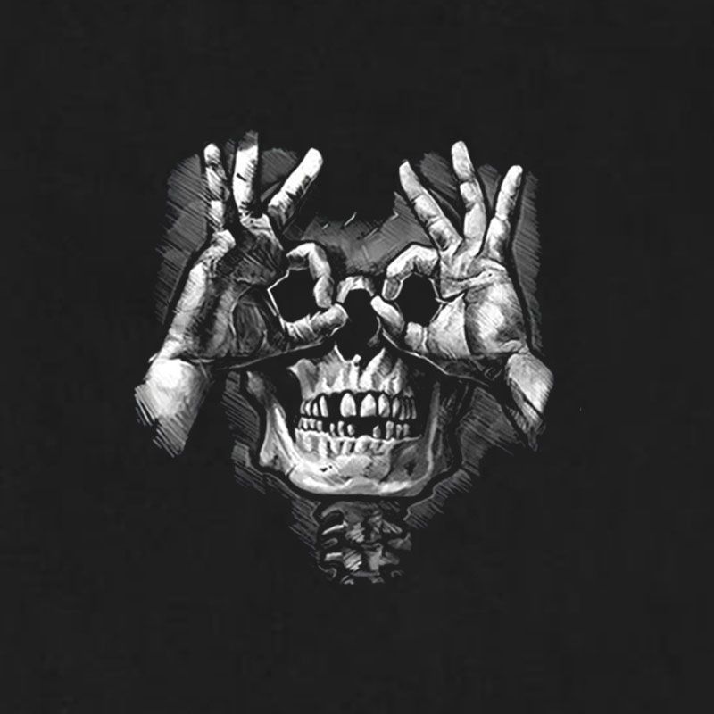 Skull with OK Pattern Graphic Casual Black Print T-shirt Image - 7