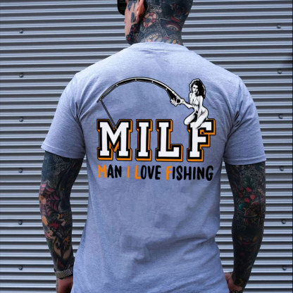 MILF MAN I LOVE FISHING Naked Lady Black Print T-shirt