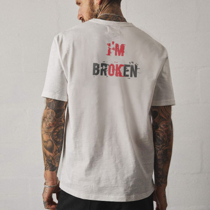 I’M BROKEN Letters Graphic Casual Simple White and Black Print T-shirt Image - 8