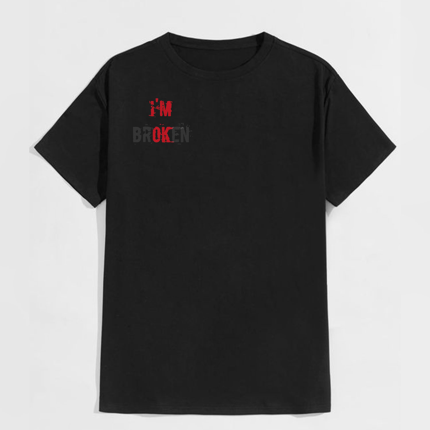 I’M BROKEN Letters Graphic Casual Simple White and Black Print T-shirt Image - 12