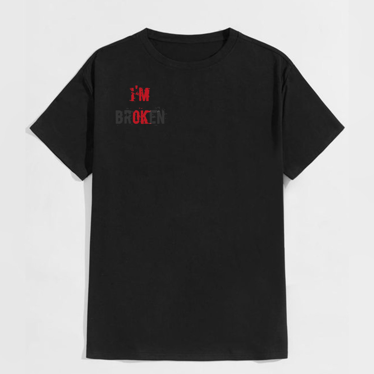 I’M BROKEN Letters Graphic Casual Simple White and Black Print T-shirt Image - 12