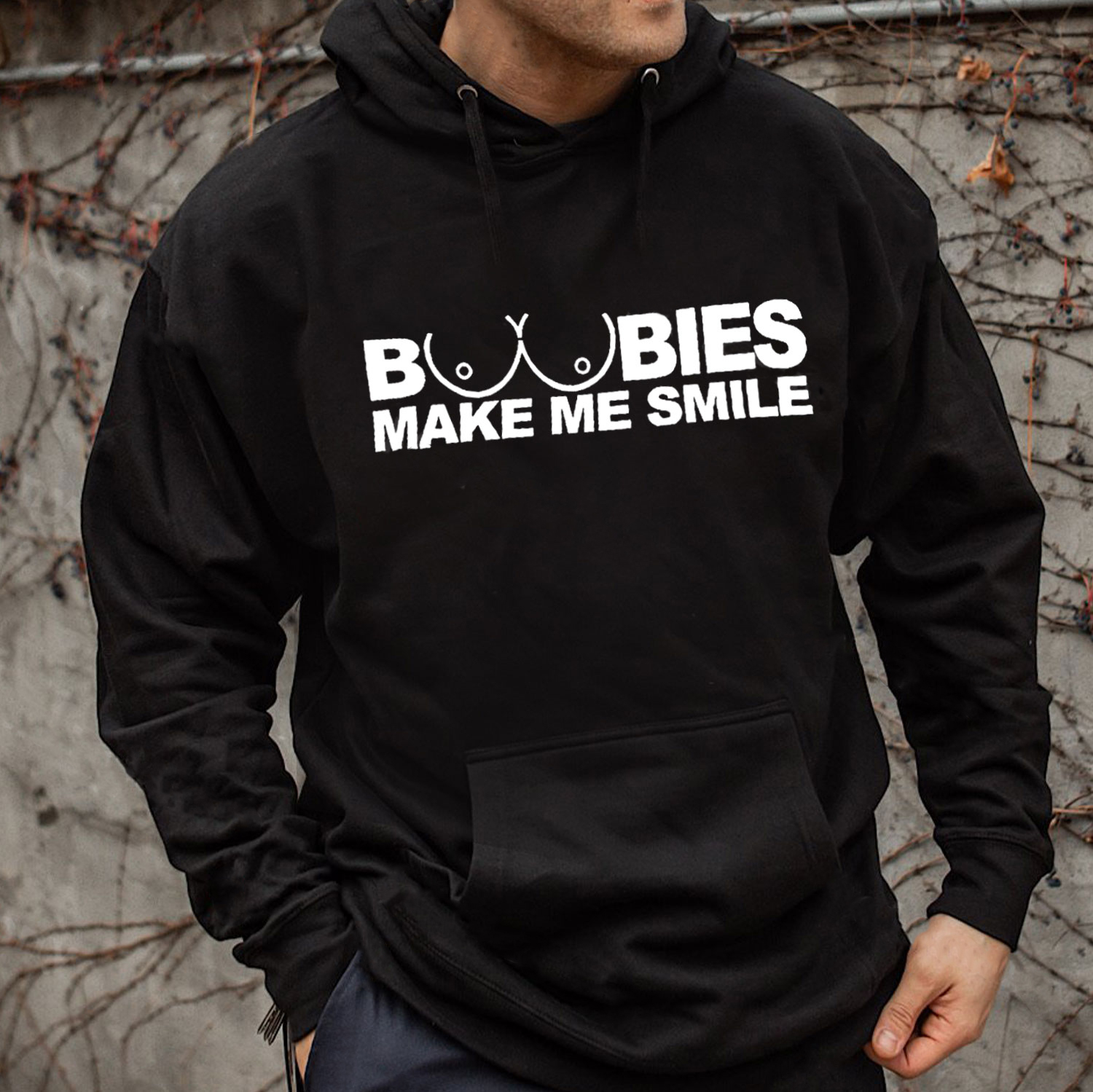 BOOBIES MAKE ME SMILE Casual Graphic Black Print Hoodie Image - 1