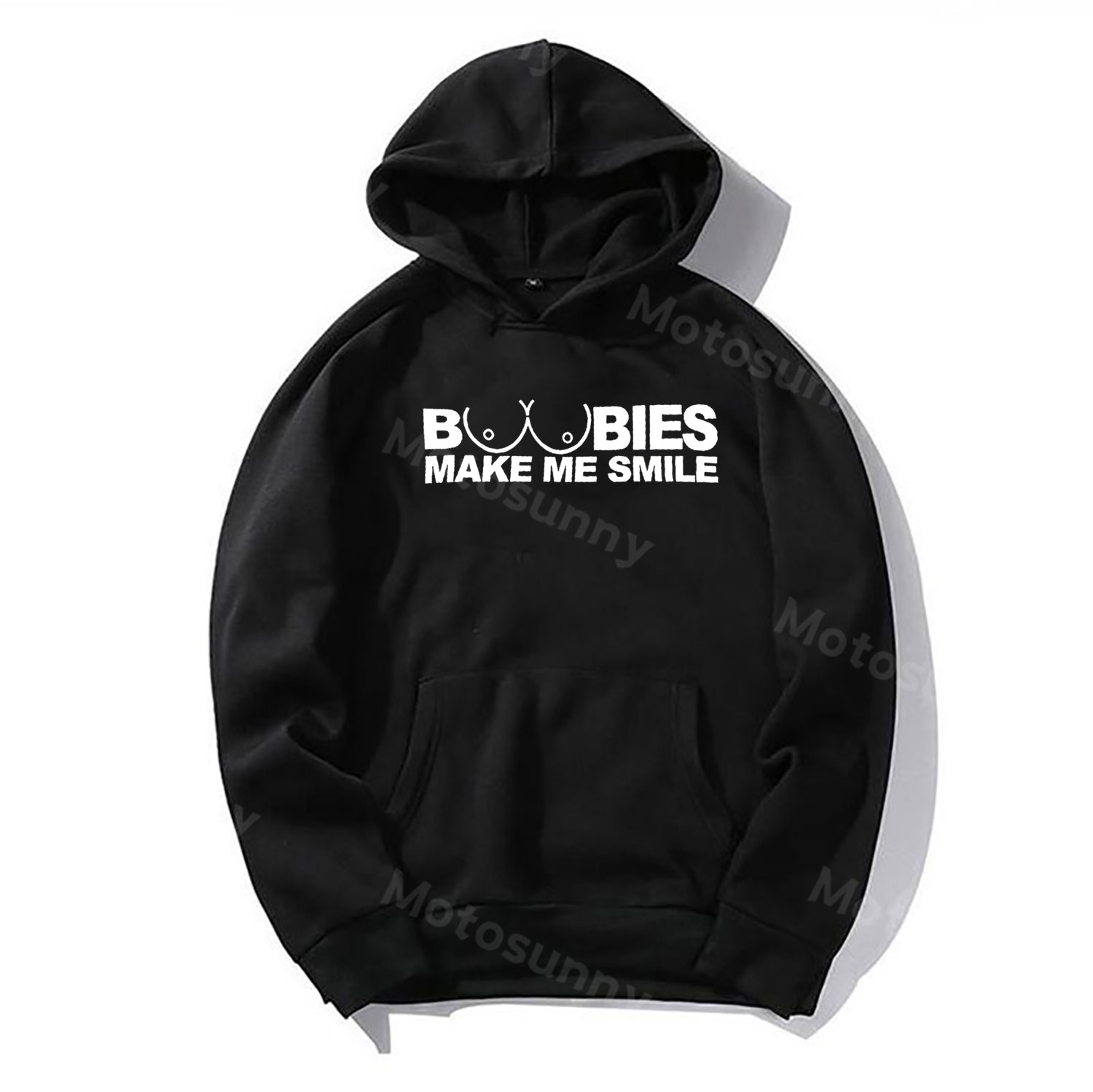BOOBIES MAKE ME SMILE Casual Graphic Black Print Hoodie Image - 3