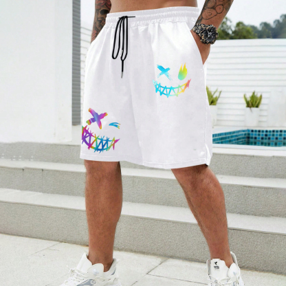 Evil Colorful Emoji Graphic Black Print Shorts