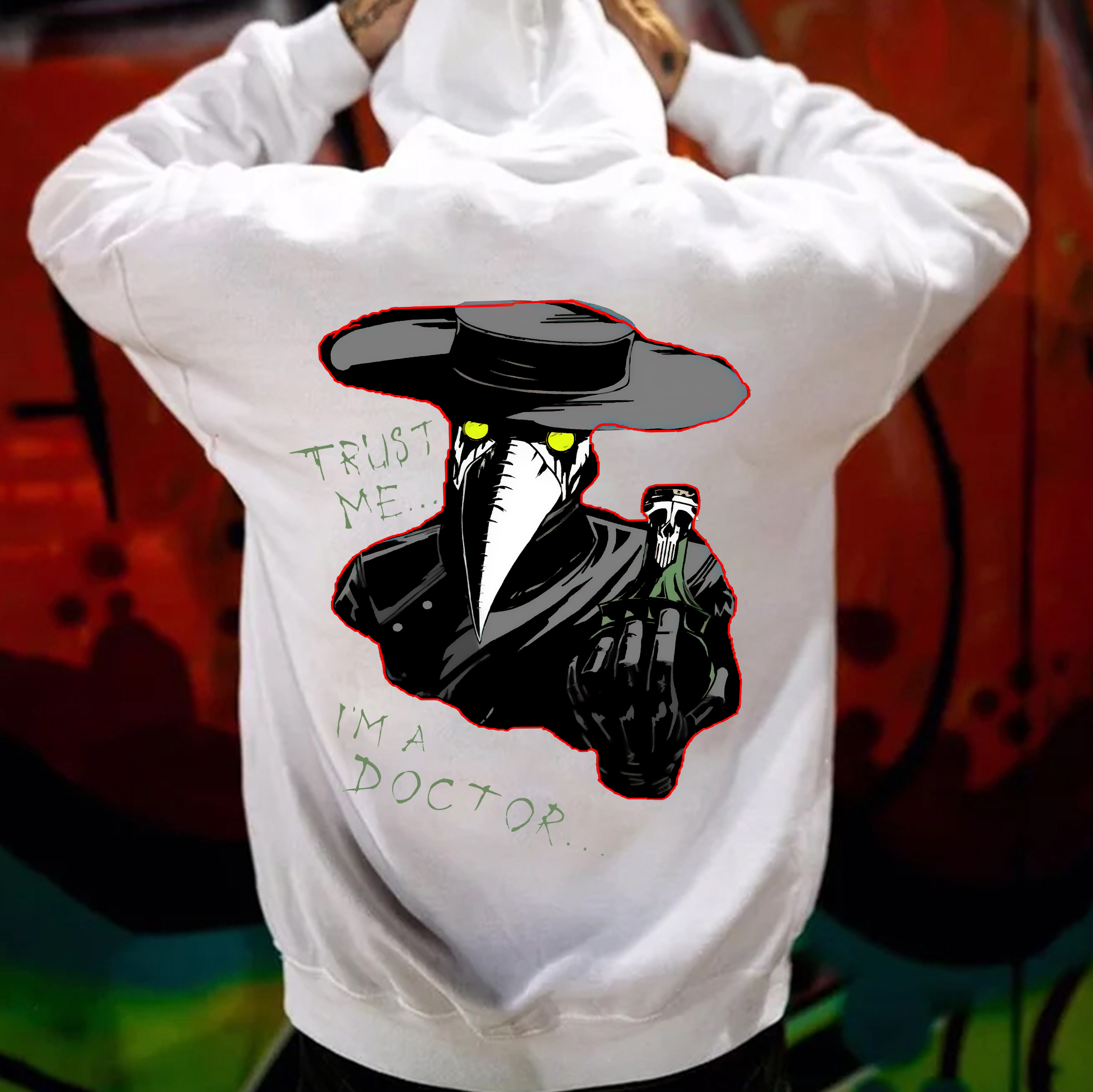 TRUST ME I'M A DOCTOR Crow Vintage Black Print Hoodie