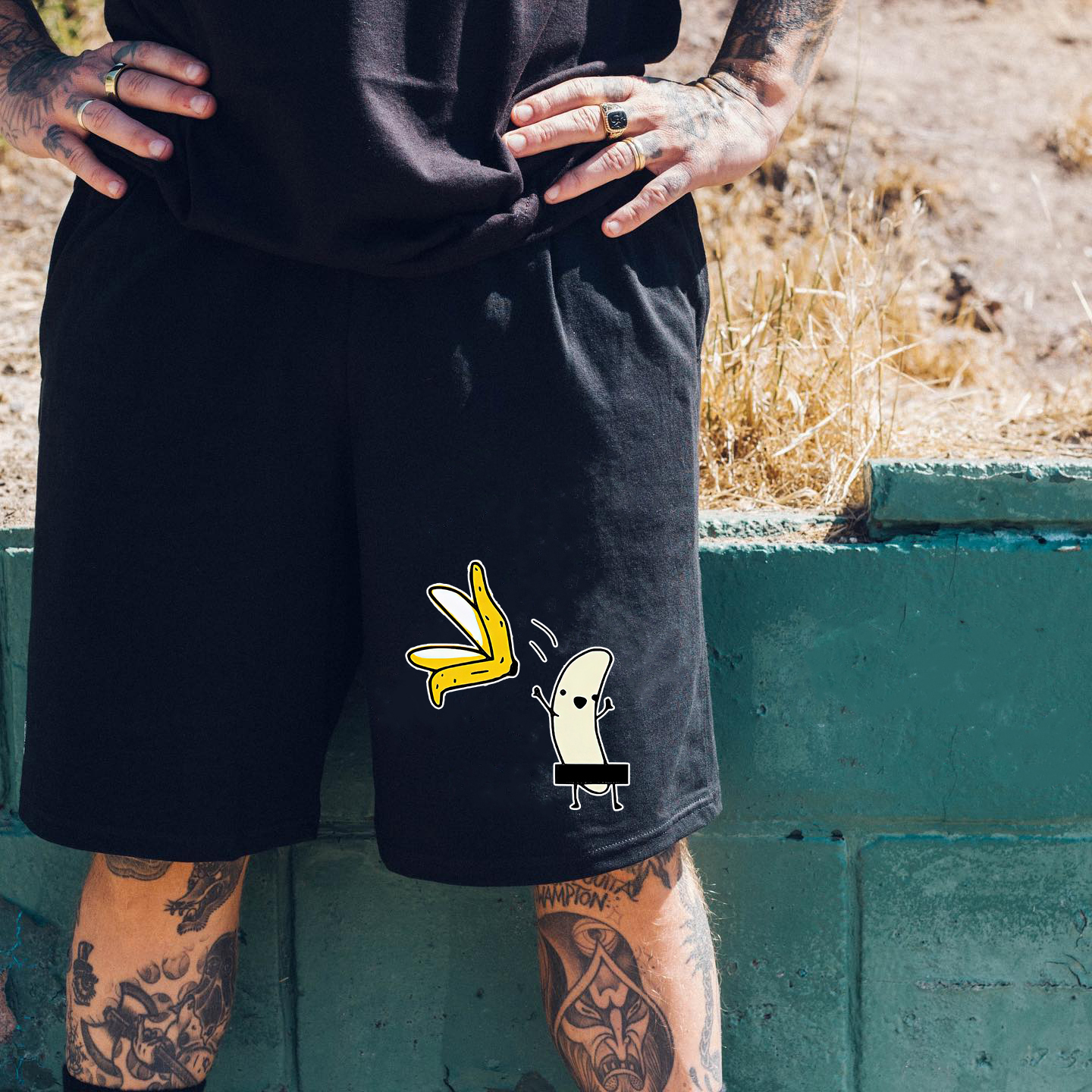 MOTOSUNNY FUCK LUCK WORK HARDER Pattern Black Print Shorts